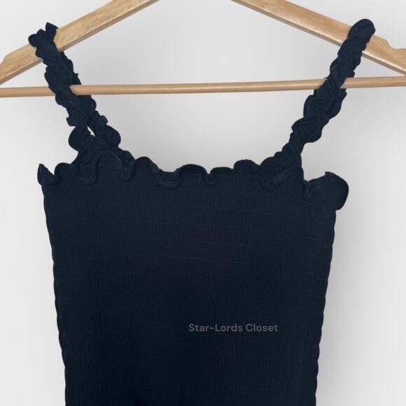 Reformation Leonore Square Neck Crop Top XS Black Smocked Ruffle Y2K Festival - Picture 7 of 9